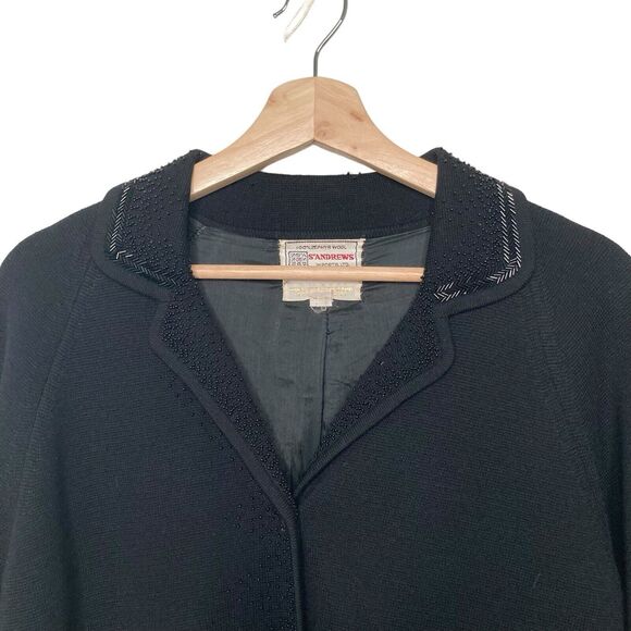 St Andrews Vintage Wool Blazer Womens Sz 10 Black Beaded Embellished Zephyr Wool - Picture 3 of 12
